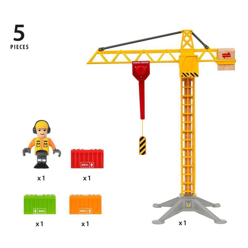 BRIO 33835 Construction Crane with Lights | Premium Wooden Toy Train Set | Ideal for Kids Age 3 and Up | Built with Sustainable Materials | Yellow - Image 3